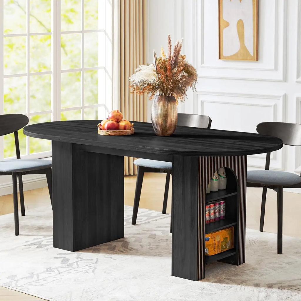 Extendable Dining Table 41-78in Seats 4-8 Round Expandable Kitchen Fluted Base Customized