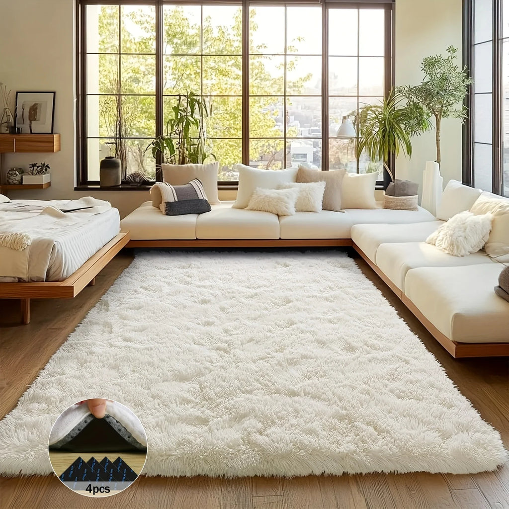 Off-White Soft Shaggy Non-Slip Rugs  Luxury Plush Carpet with 4 Rug Sticker