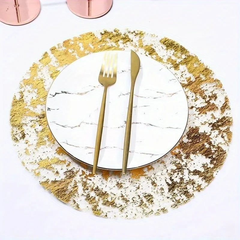 10-Pack Metallic Gold Round Table Mats - Heat-Resistant Placemats