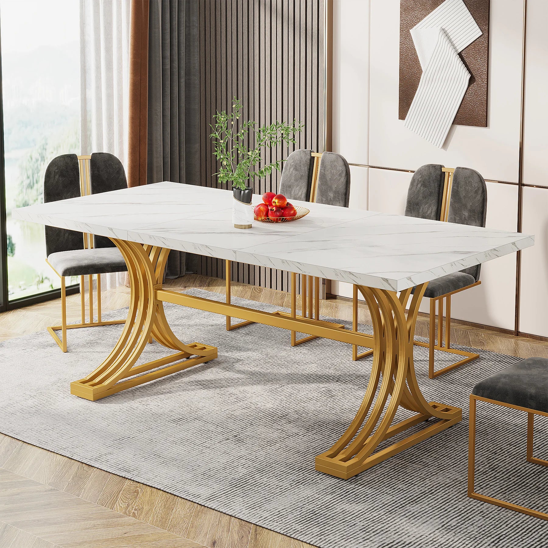 Tribesigns 63-Inch Rectangular Dining Table for 4 to 6, able with Faux Marble Table Top,