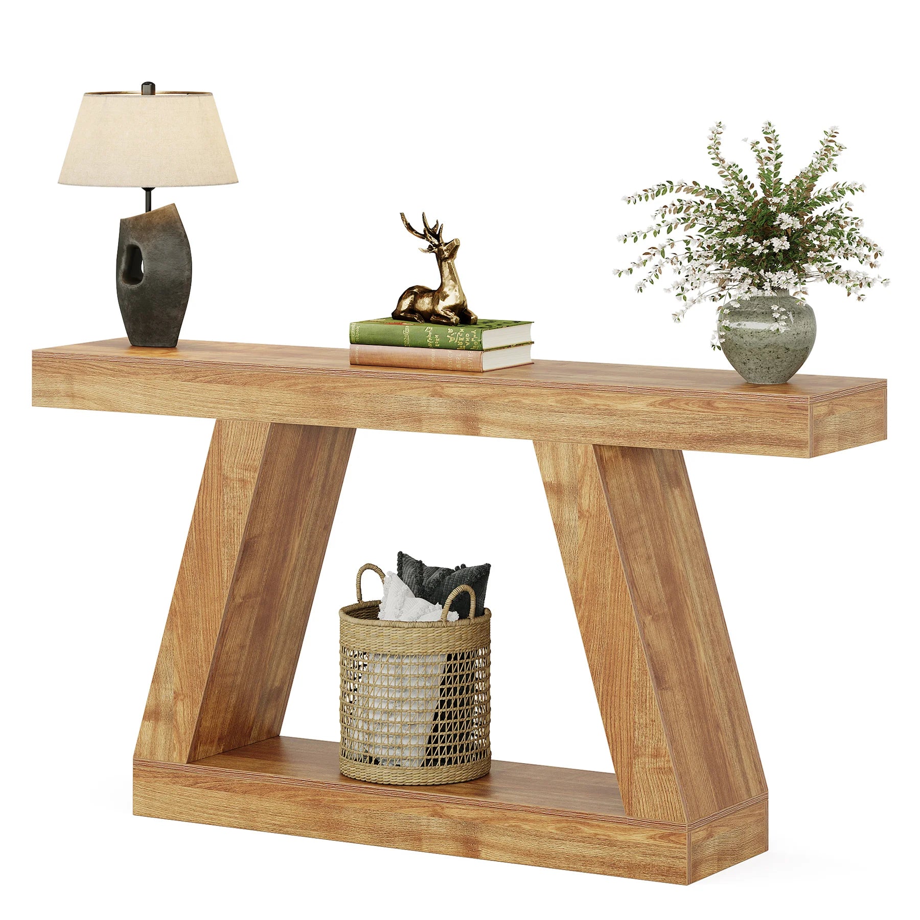 Tribesigns 55-Inch Rustic Console Table with Storage Industrial Wooden Entryway Table for Hallway Living Room