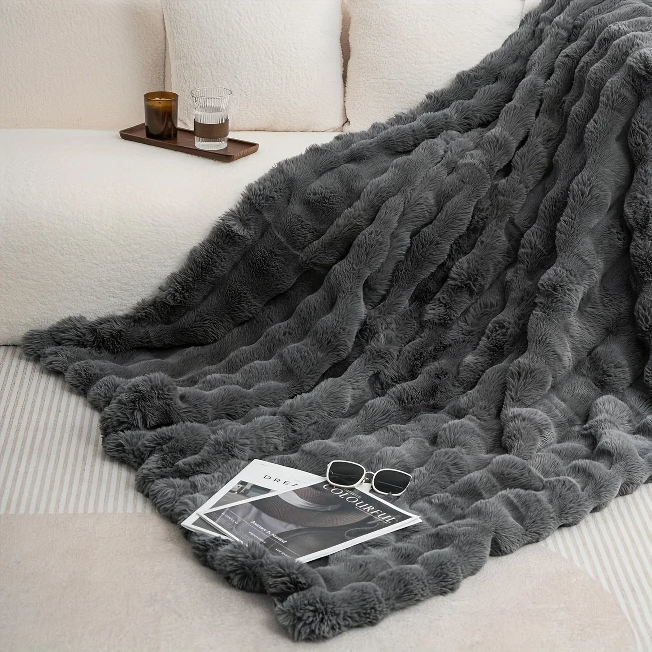 [Cozy|Faux Rabbit] Soft, Warm, 1pc Cozy Faux Rabbit Fleece Blanket