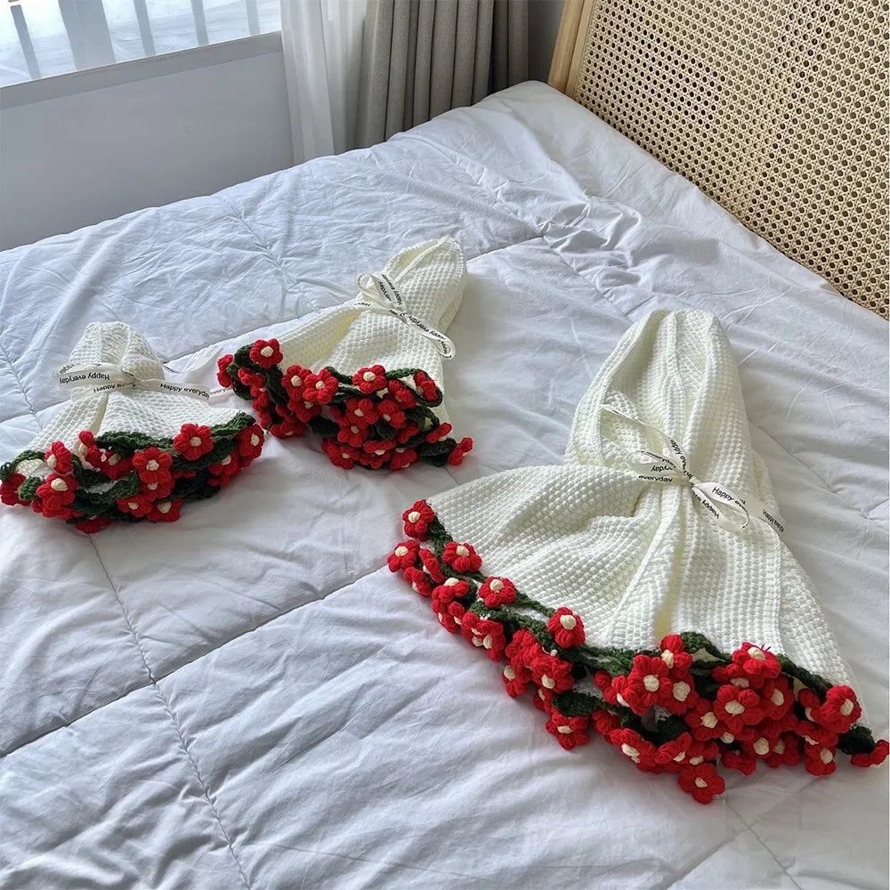 Crochet Rose Bouquet Blanket Fashion Finished Flower Bouquet Blanket Sunflower Carnation DIY Craft Knitted Blanket