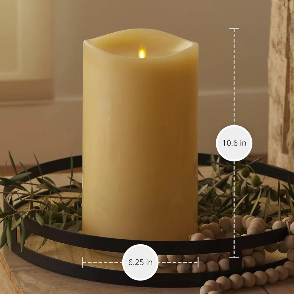 Grand Pillar Flameless LED Candle, Ivory 6.25 x 10.6, Battery Operated Real Wax with Timer, Moving Flame, Realistic Unscented