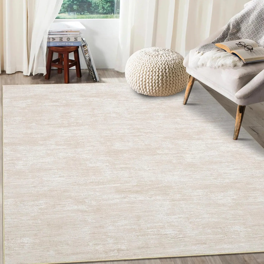 8x10 Washable Non-Slip Abstract Area Rug- Beige