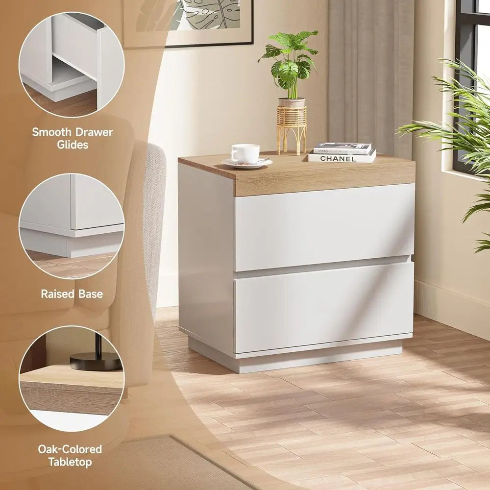Nightstand 2 Drawers, Table Wood End Table