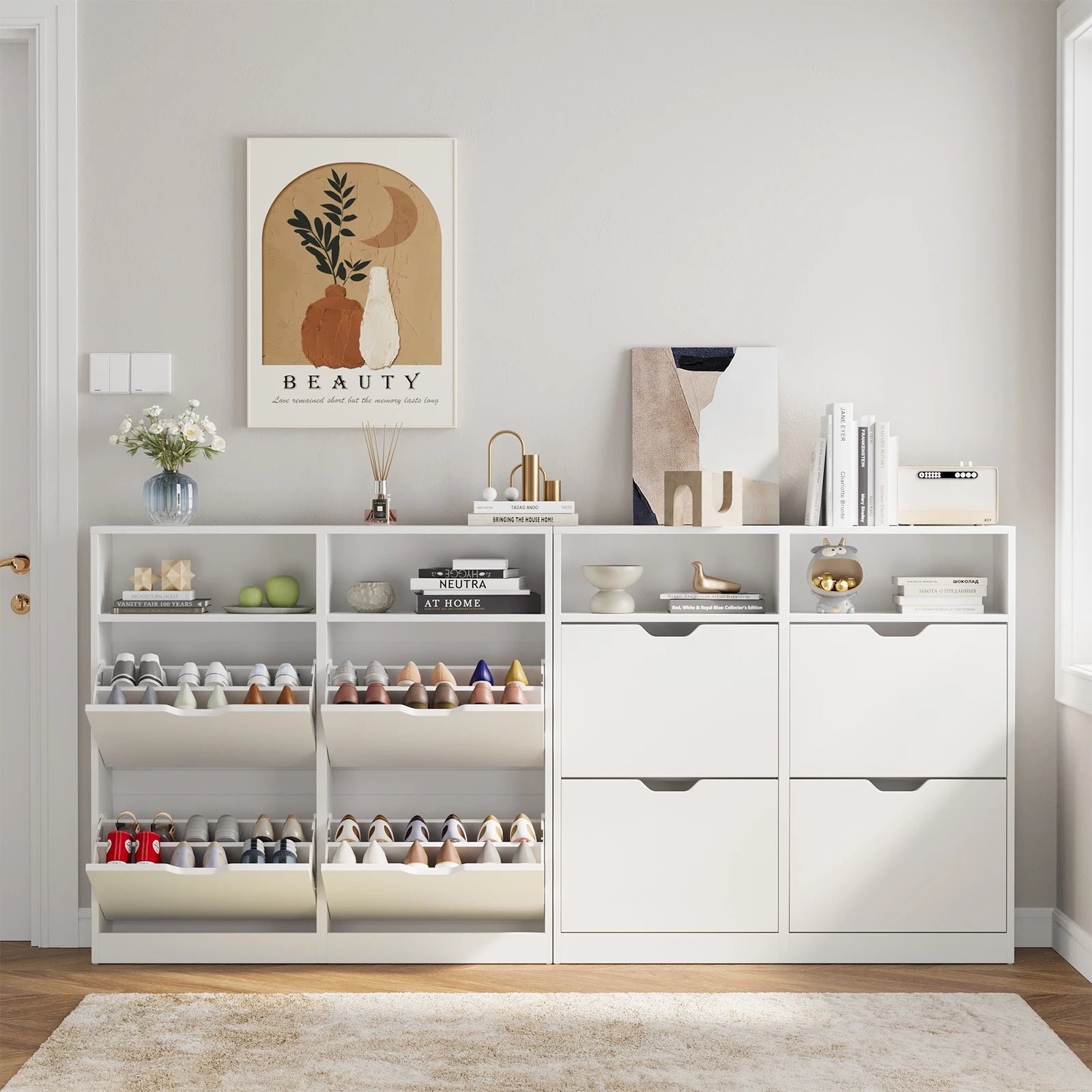 VOWNER Shoe Storage Cabinet with 4 Flip Drawers, Freestanding Shoe Cabinet