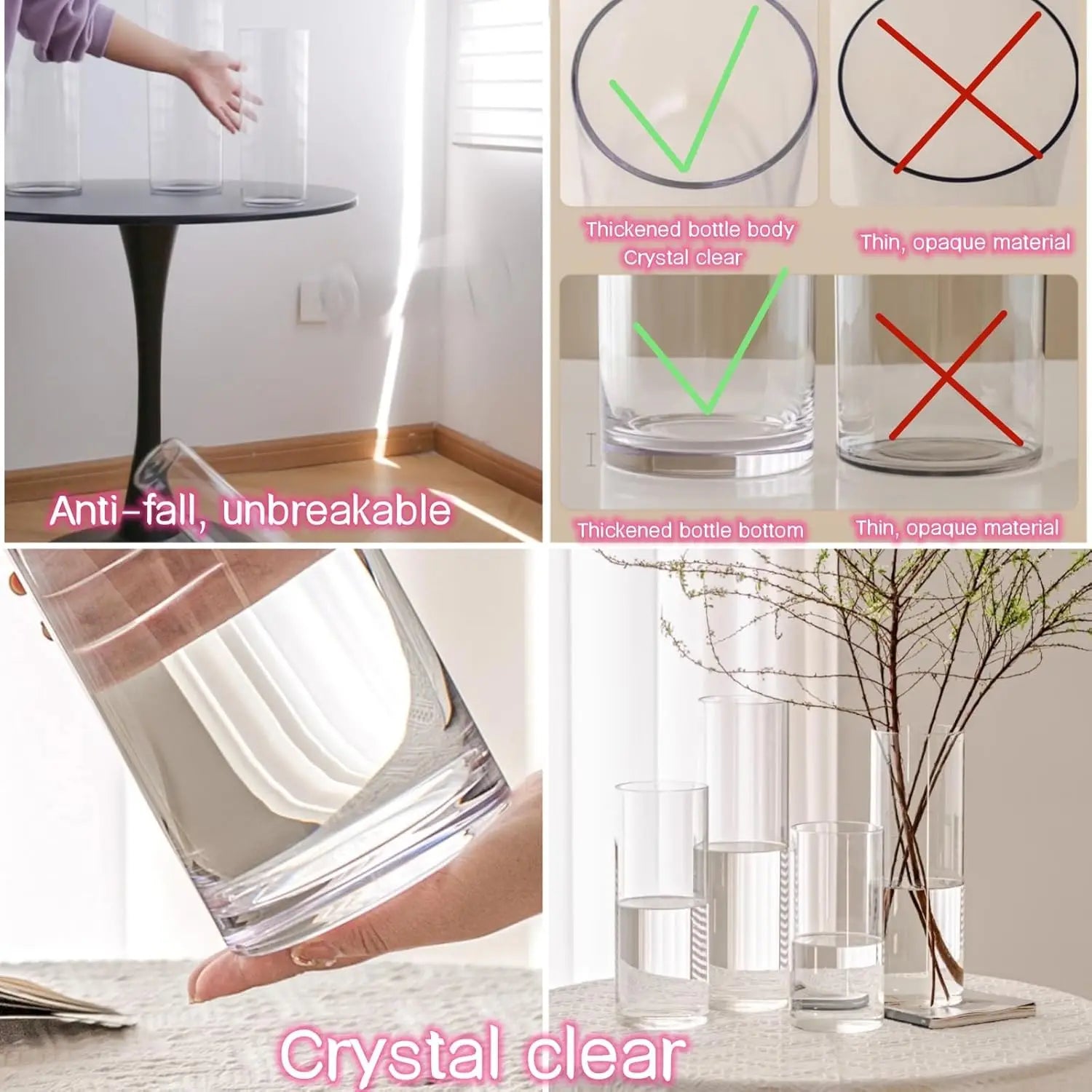 Extra Large Clear Acrylic Cylinder Vase, 20 in Tall Unbreakable Hurricane (3 Sizes + Holder)