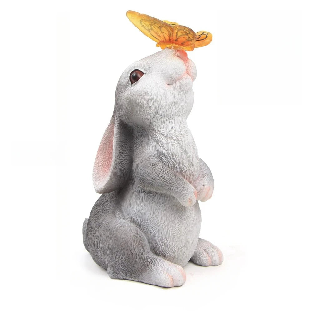 Solar Bunny Statue Garden Decor with Butterfly LED Lighimal Sculpture Figurine Outdoor Decoration for Garden Courtyard