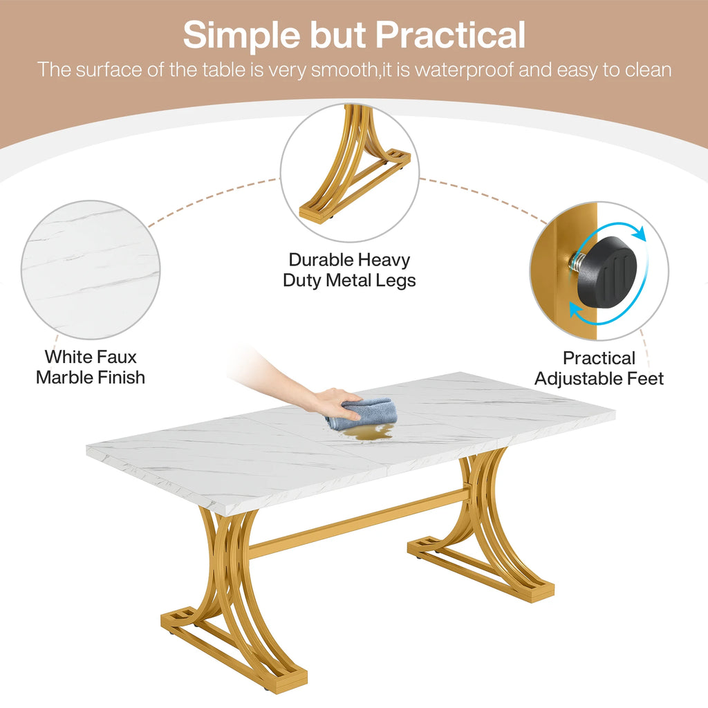 Tribesigns 63-Inch Rectangular Dining Table for 4 to 6, able with Faux Marble Table Top,