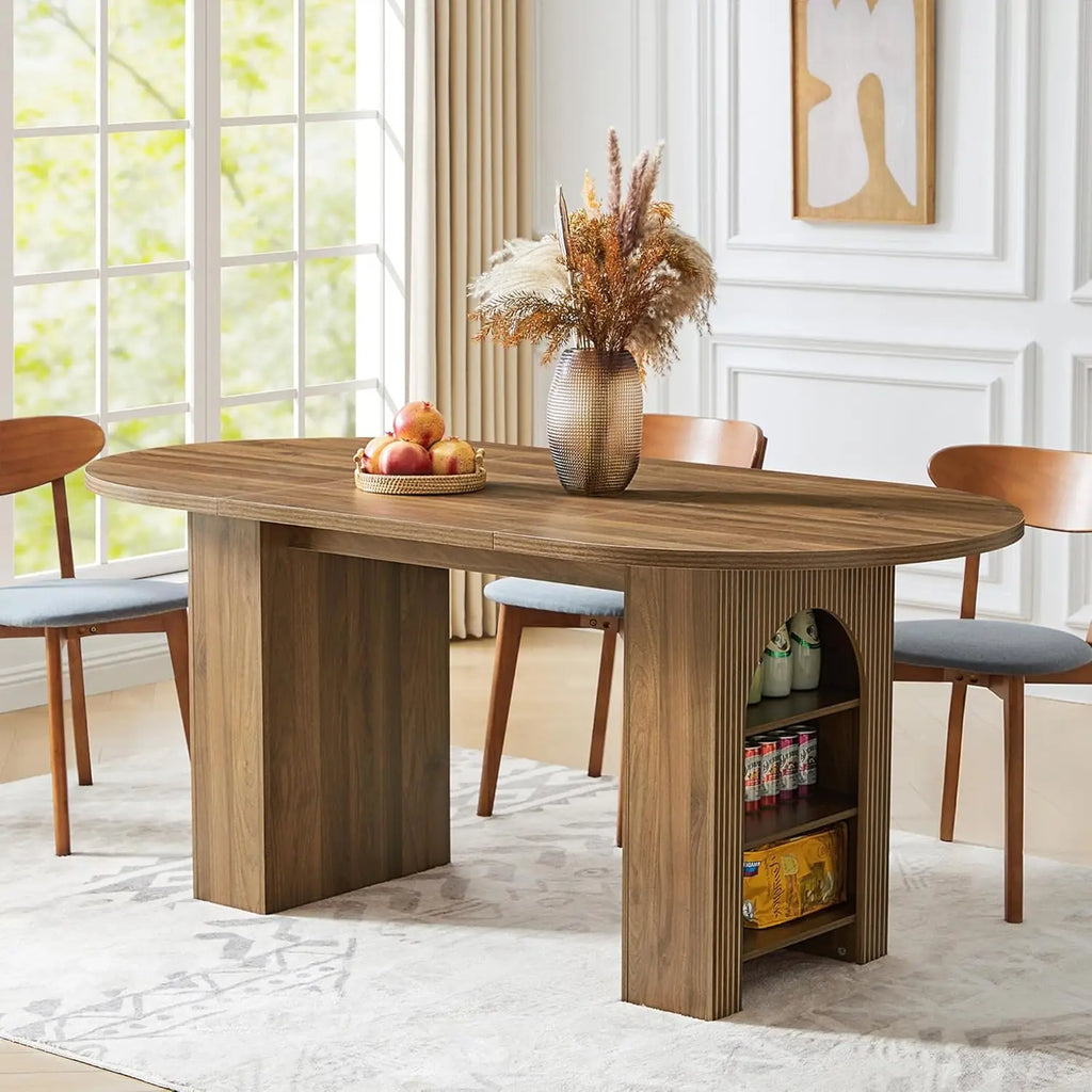Extendable Dining Table 41-78in Seats 4-8 Round Expandable Kitchen Fluted Base Customized