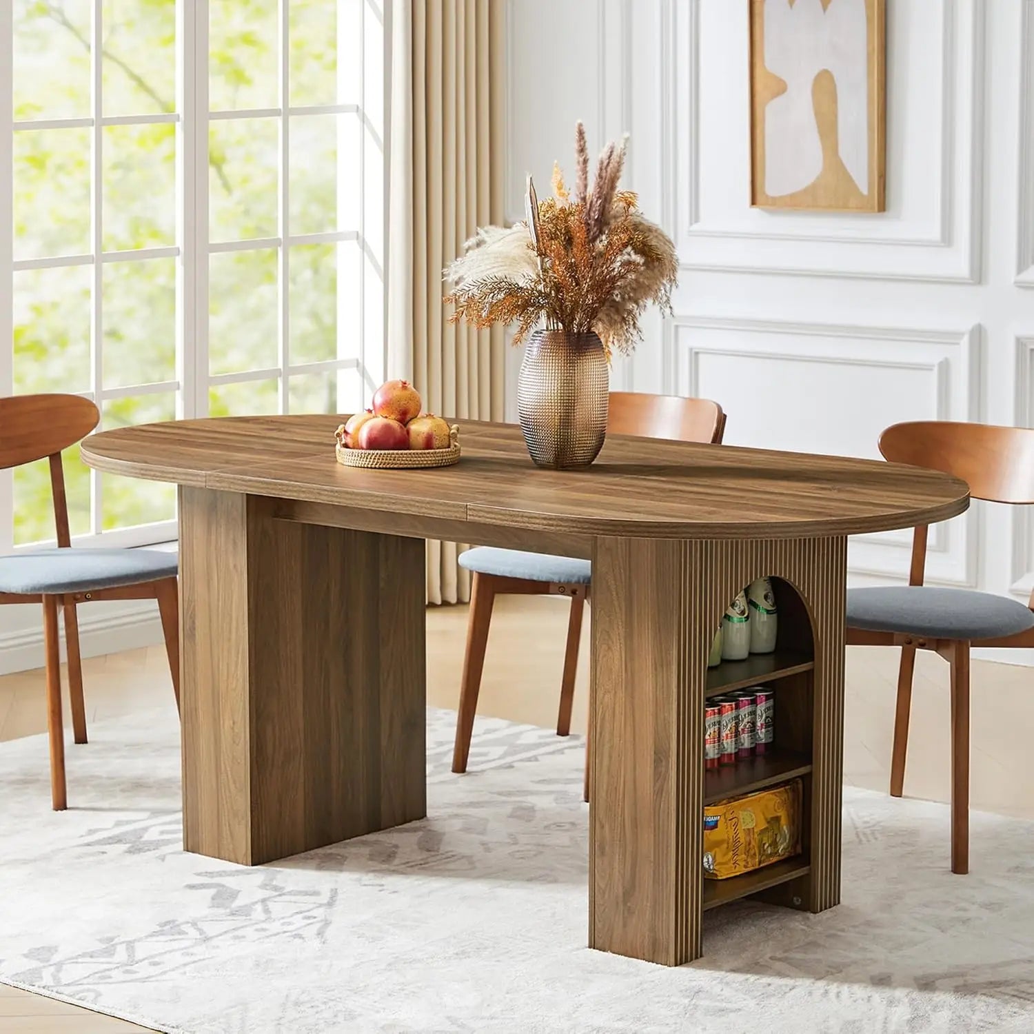 Extendable Dining Table 41-78in Seats 4-8 Round Expandable Kitchen Fluted Base Customized