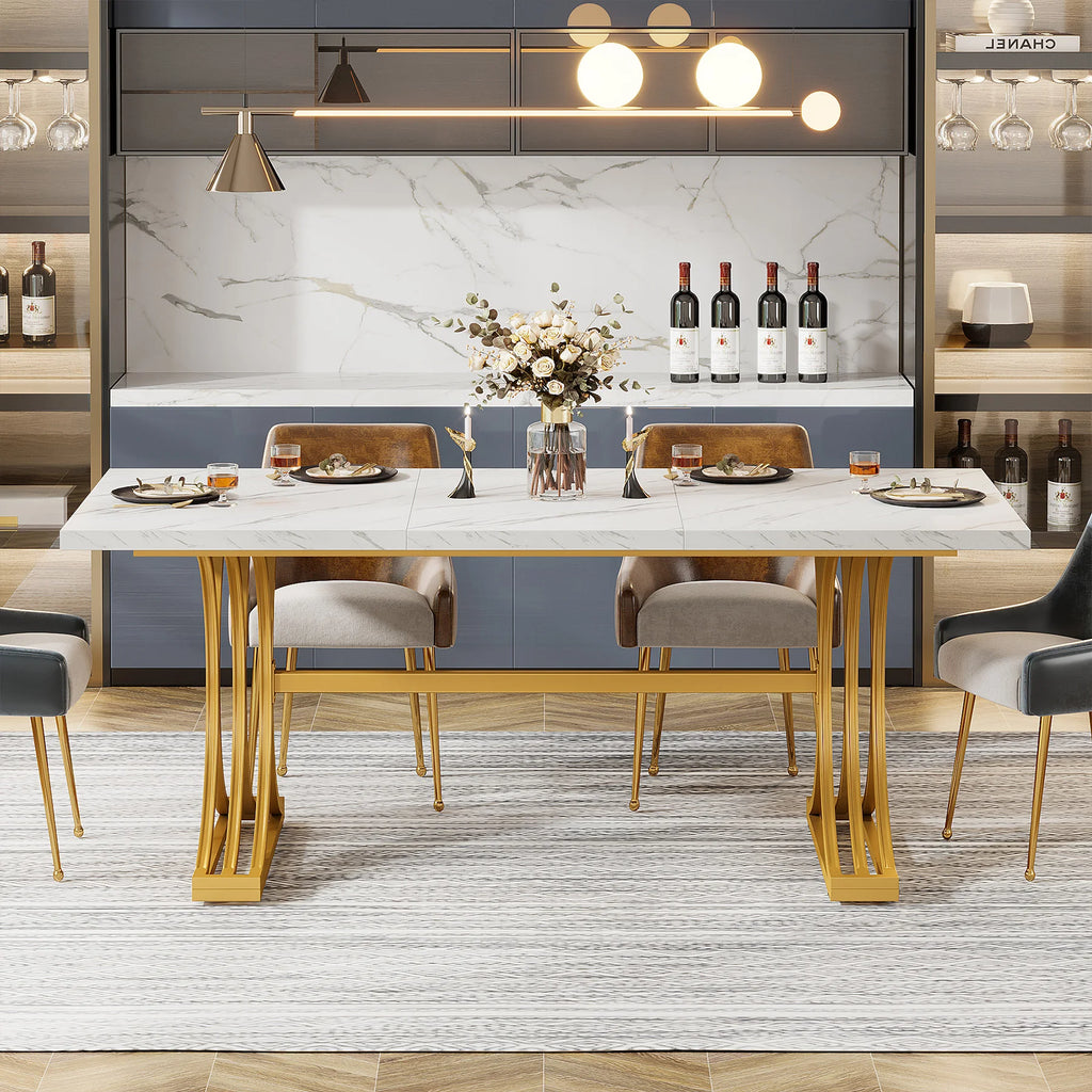 Tribesigns 63-Inch Rectangular Dining Table for 4 to 6, able with Faux Marble Table Top,