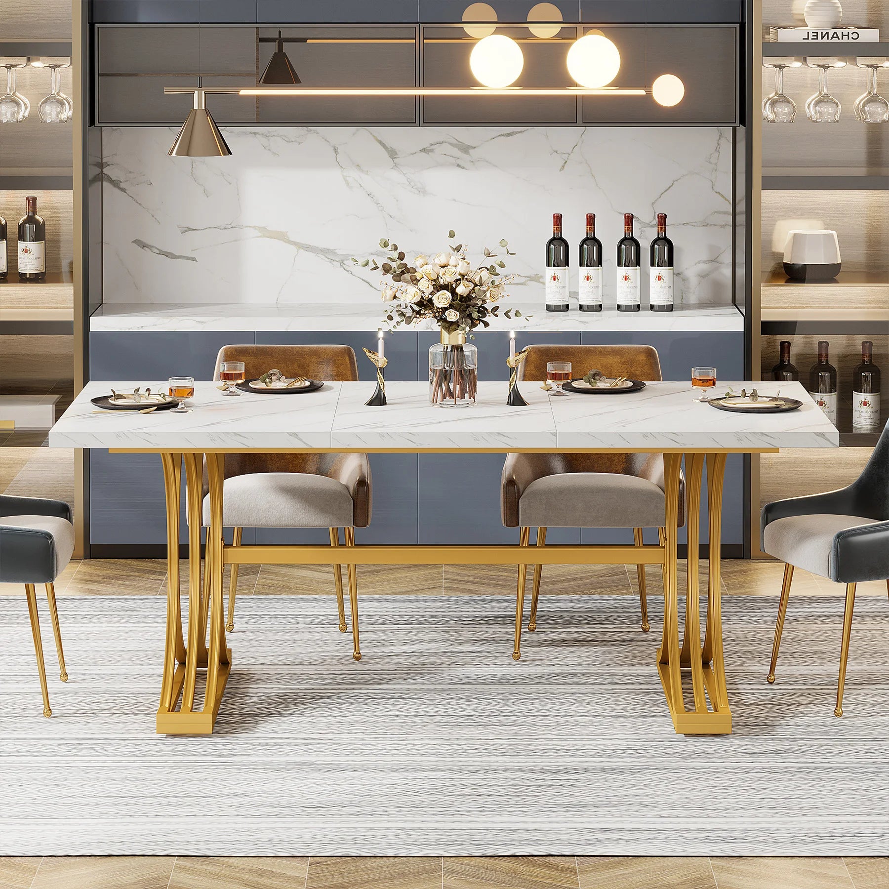 Tribesigns 63-Inch Rectangular Dining Table for 4 to 6, able with Faux Marble Table Top,