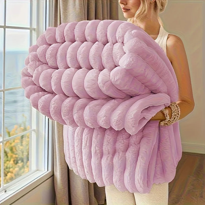 ROSEKIND Blankets 3 Size for Bed, 300GSM Soft & Warm Fleece Throw, Decorative and striped flannel fleece blanket
