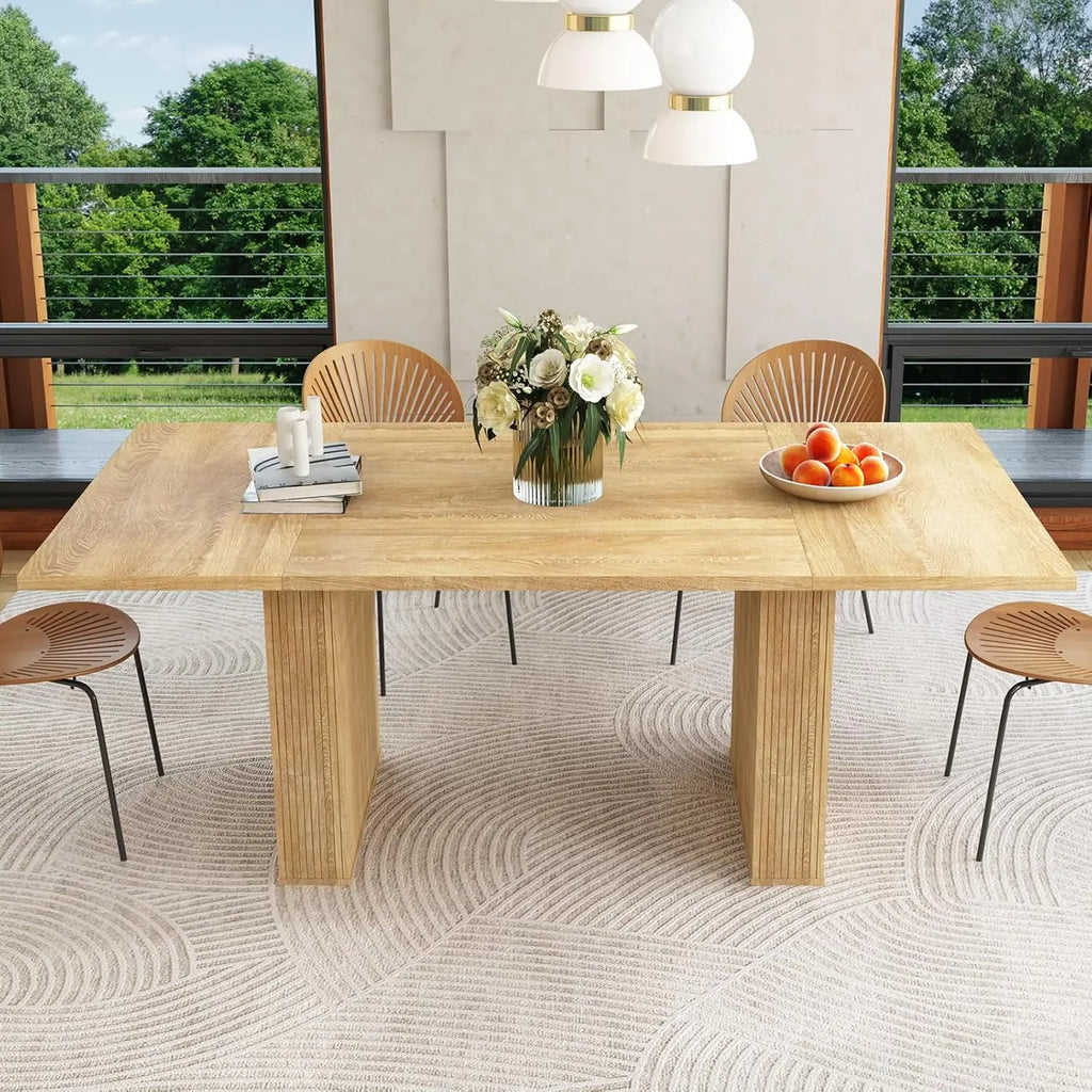 Extendable Dining Table 41-78in Seats 4-8 Round Expandable Kitchen Fluted Base Customized