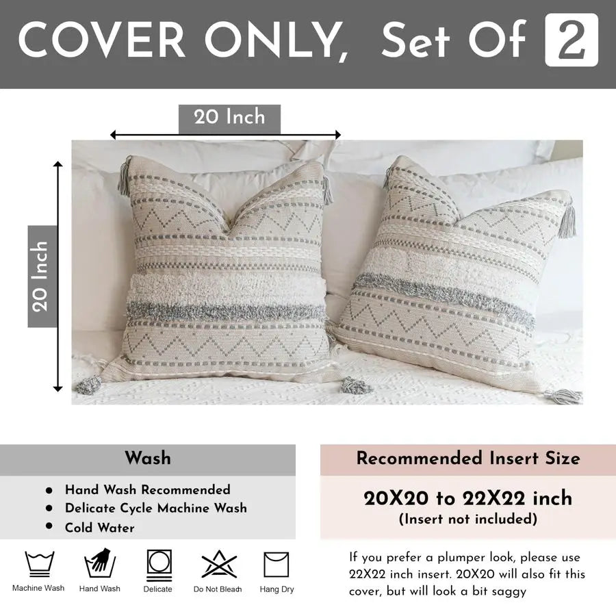 Gray Decorative Throw Pillow Cover 20x20 Combo Set of 2