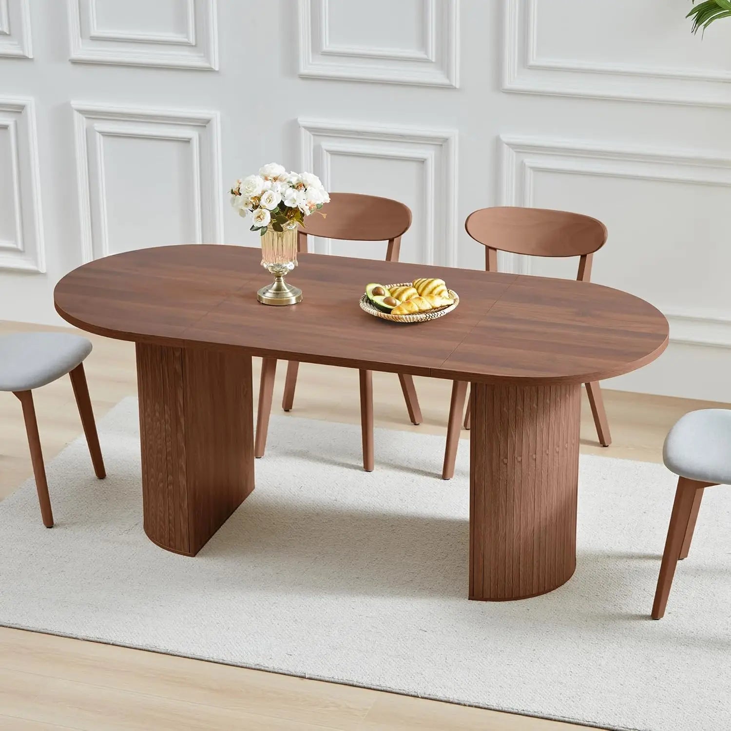 Extendable Dining Table 41-78in Seats 4-8 Round Expandable Kitchen Fluted Base Customized