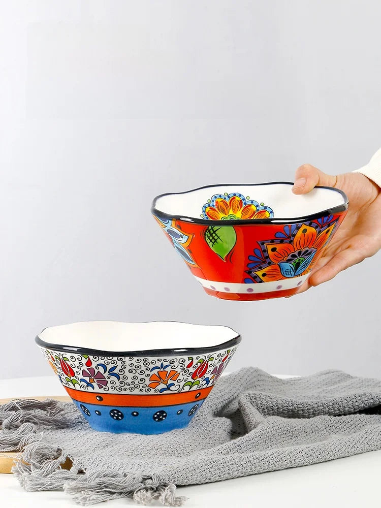 Thickened Ceramic Bowl Cereal Fruit Bowl Porcelain Soup Bowl Asymmetrical