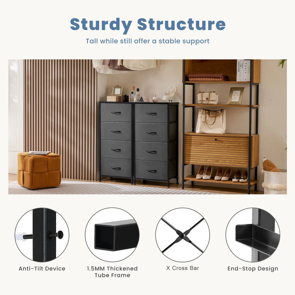 JHK Dresser For Bedroom With 4 Fabric Drawers Nightstand Wardrobe Steel Frame Closet