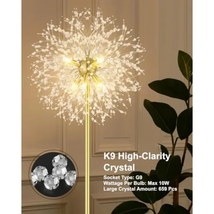 Crystal Floor Lamp for Living Room Standing Lamp with On/Off Foot SwitchGold Floor Lighting with 576 PCS K9 Crysta
