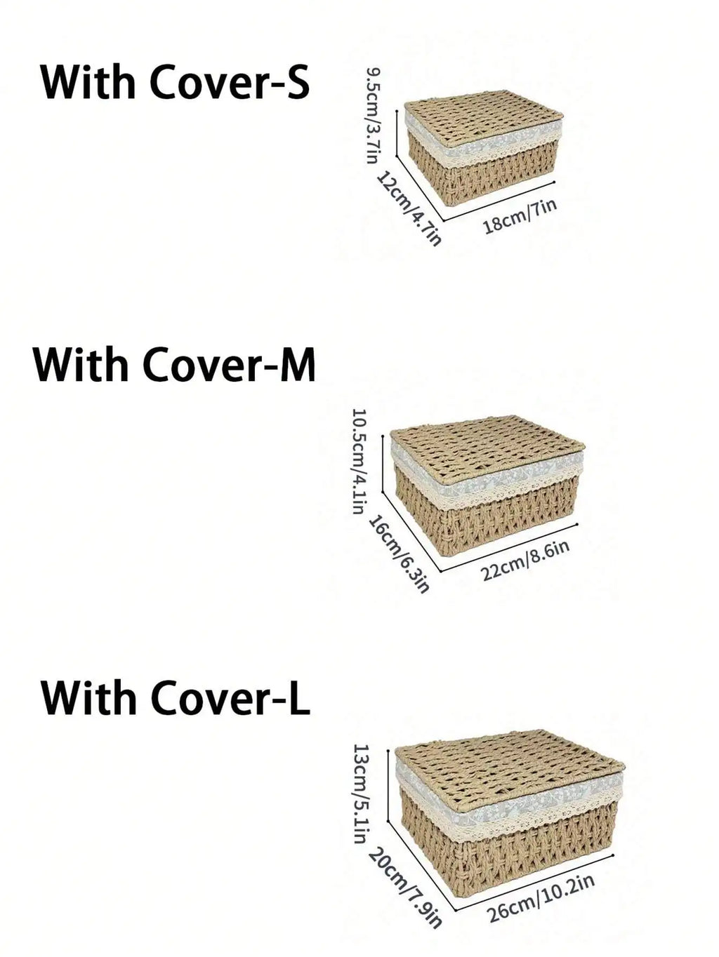3Pcs  Woven Storage Baskets W/&W/O Cover