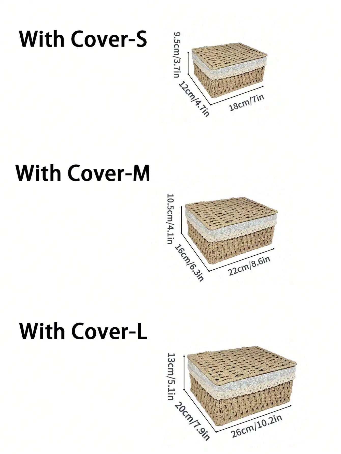3Pcs  Woven Storage Baskets W/&W/O Cover