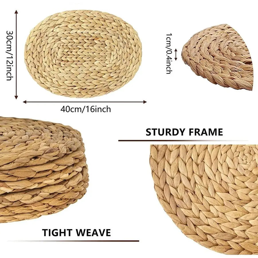 Woven Placemats Set of 6, Natural Water Hyacinth Charger Plates NonSlip Weave