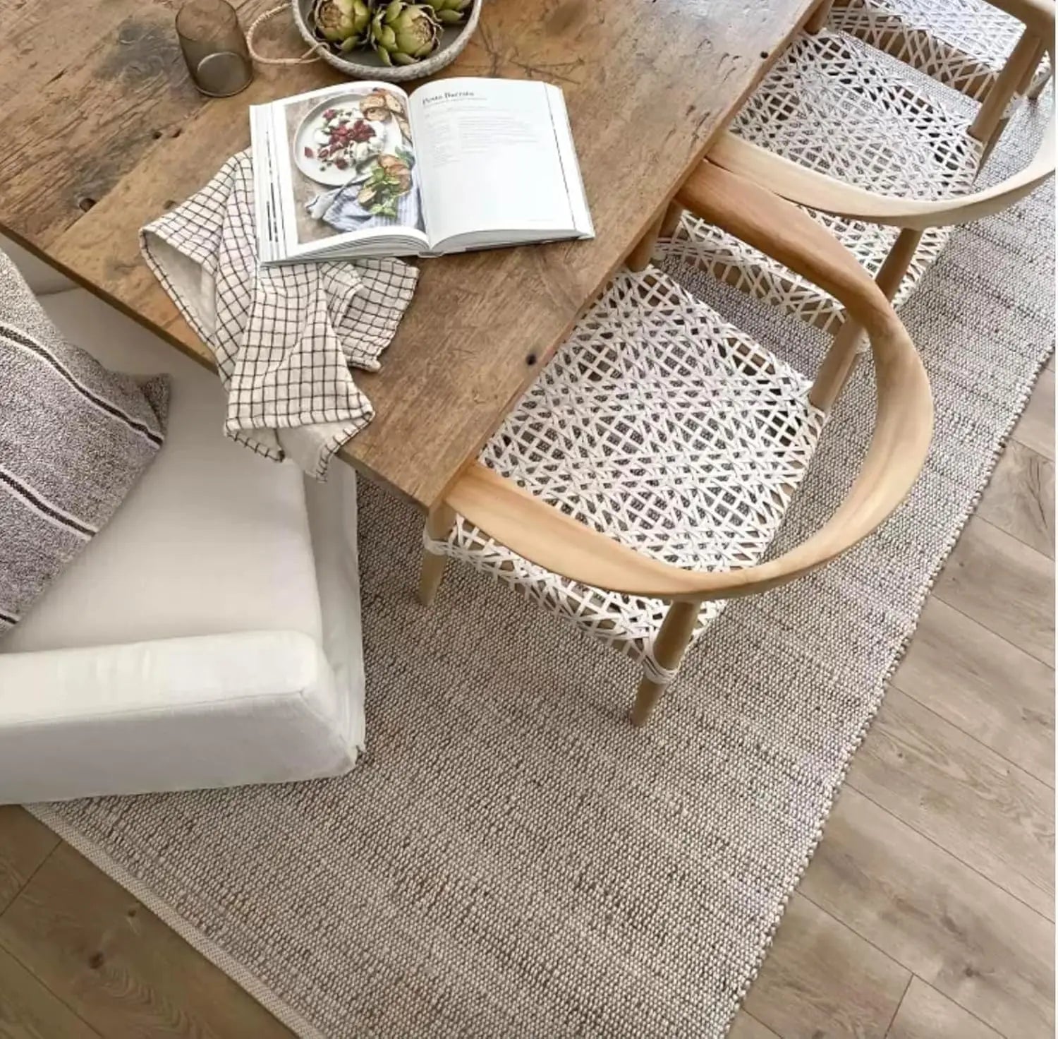 Hand Woven Jute Cotton Farmhouse Area Rug for Living Room -  (8' x 10' Natural)