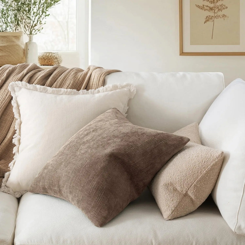 Soft Chenille Throw Pillow Covers, Neutral Farmhouse Style, 20x20 Pack of 2