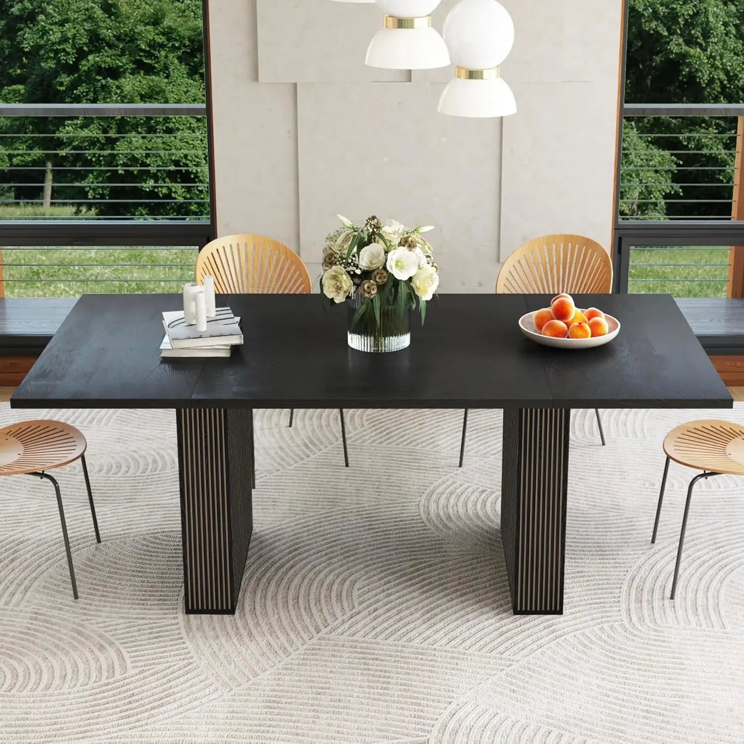 Extendable Dining Table 41-78in Seats 4-8 Round Expandable Kitchen Fluted Base Customized