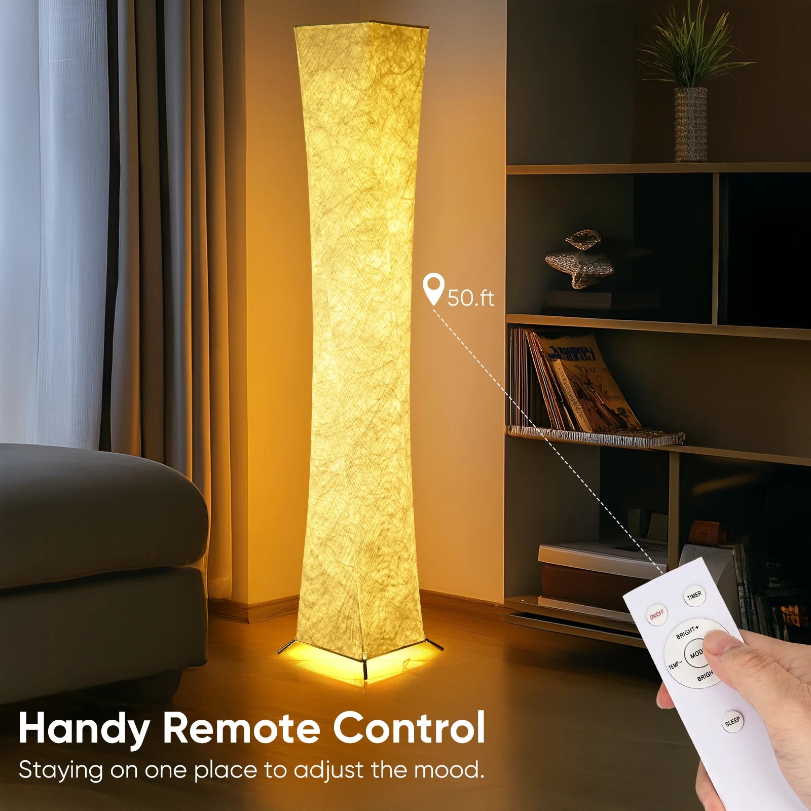 Soft Light Floor Lamp, 52" SimpleSlim Warm Light 3000K LED Tyvek Fabric Shade Standing Lamp