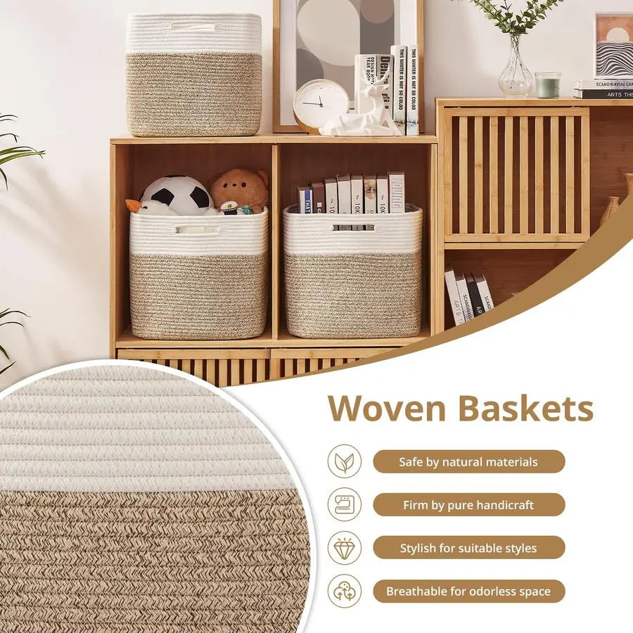 13 Kallax Inch Cube Storage Bins, 3Pack Cotton Rope Woven Baskets for Organizing, Kallax Insert Storage Baskets