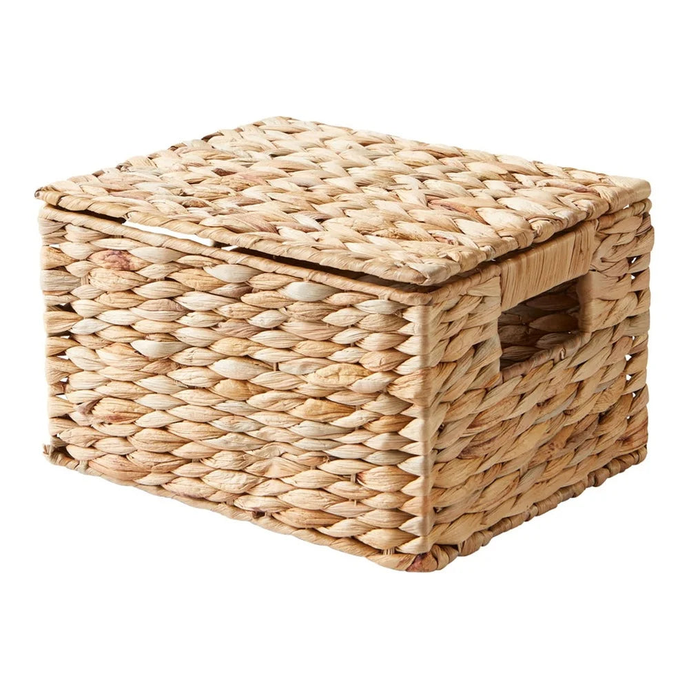 Natural Hyacinth Basket with Lid Storage Organizer Handmade Woven BaskeStorage