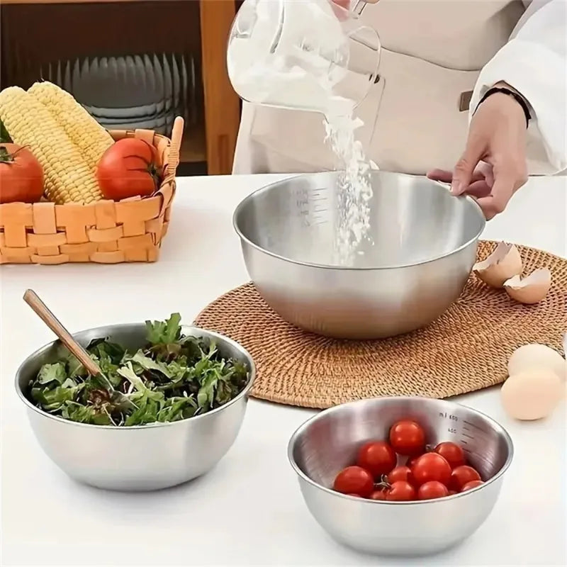 Stainless Steel Bowl Set with Scale for Cooking Baking Food Storage Large Capacity