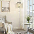 Dimmable Crystal Floor Lamps for Living Room, 1000LM LED Bulb Included, Standing Lamp with Knob Switch, Tall Silver Pole Light f
