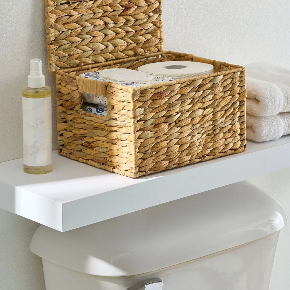Natural Hyacinth Basket with Lid Storage Organizer Handmade Woven BaskeStorage