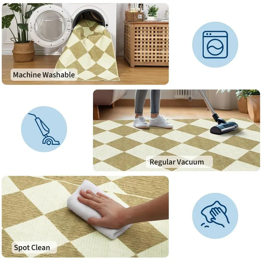 Area Rugs 8x10 for Living Room, Checkered Large Washable Rug Soft Non Slip Backing