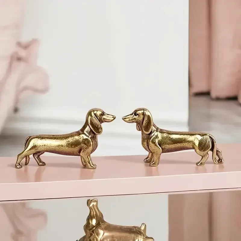 Copper Dachshund Statue Vintage Brass Figurine