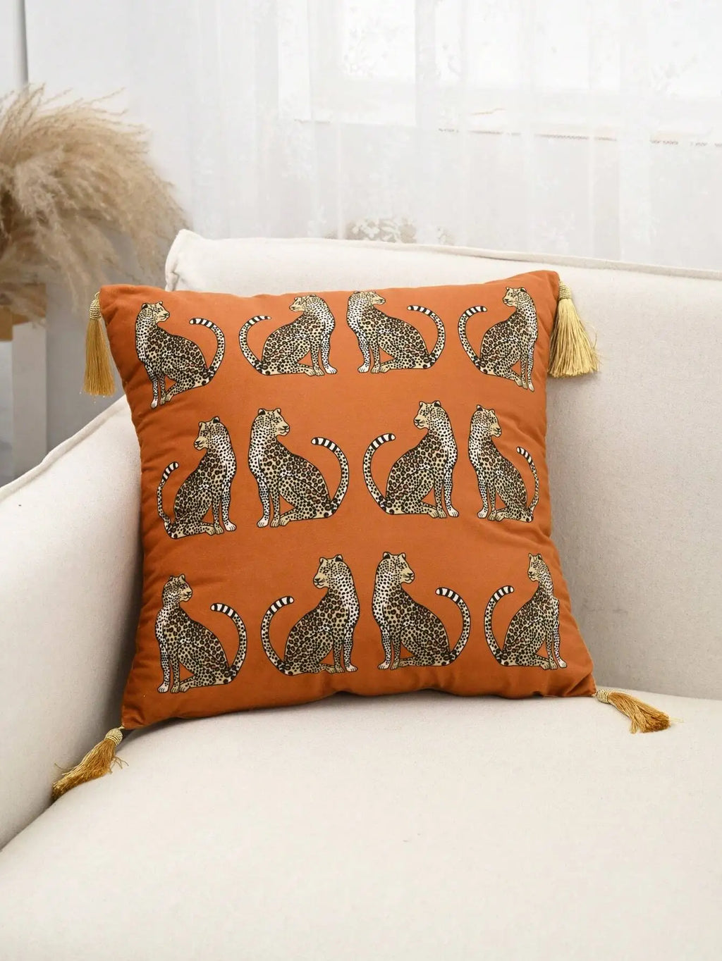 1pc Dutch Plush Leopard Fringe Lace Pillow Cover Decor