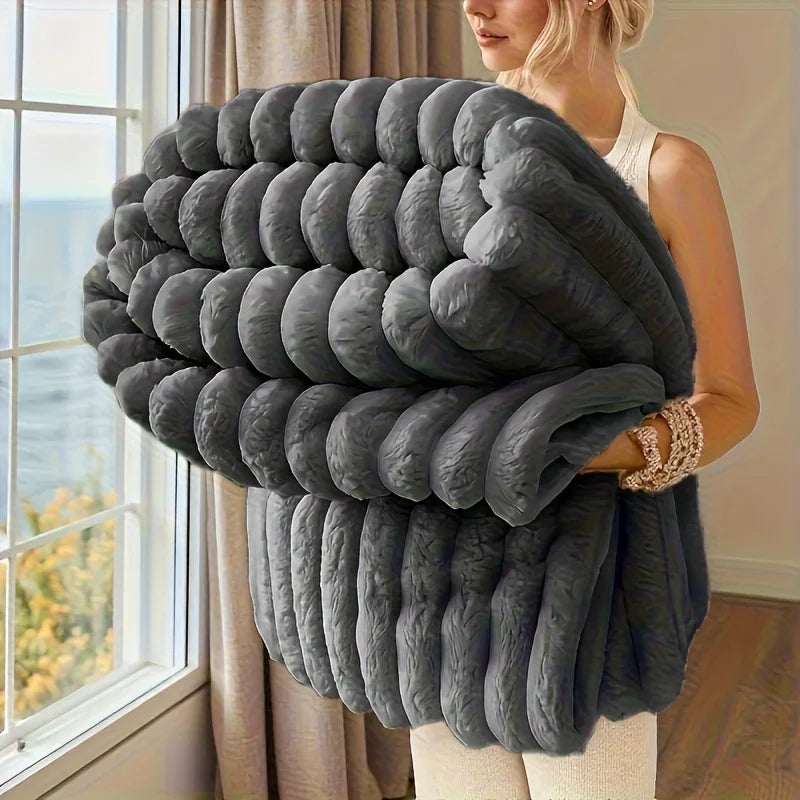ROSEKIND Blankets 3 Size for Bed, 300GSM Soft & Warm Fleece Throw, Decorative and striped flannel fleece blanket