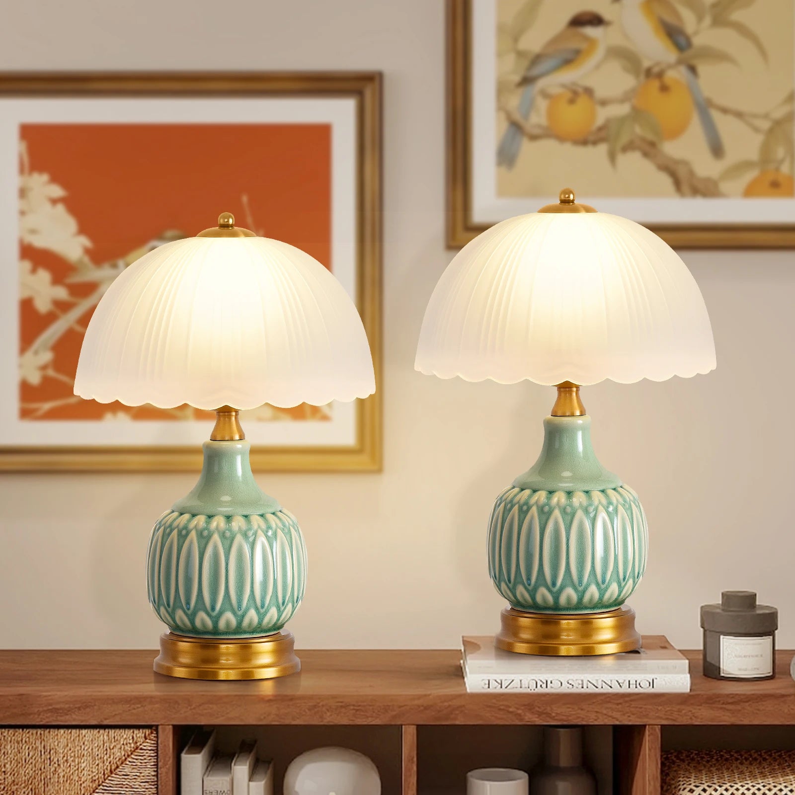 Vintage Lamp for Living Room,16" Modern Ceramic Table Lamps