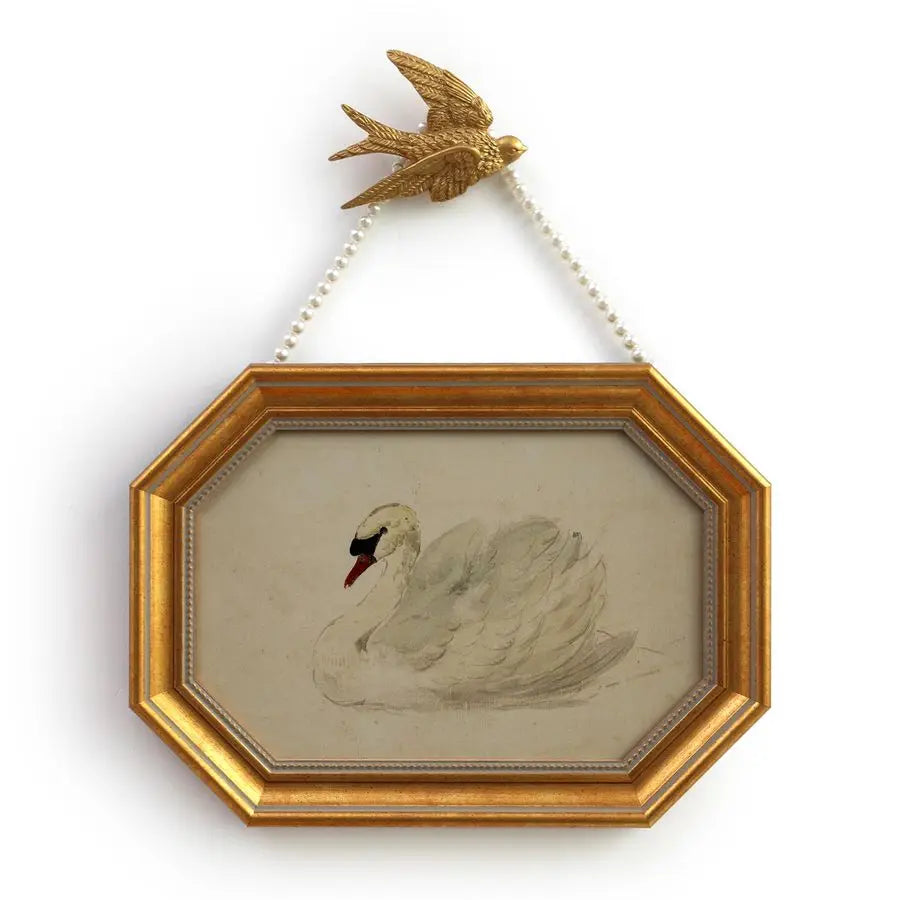 Framed Canvas Wall Art White Swan Painting Prints,8x12Picture Frame