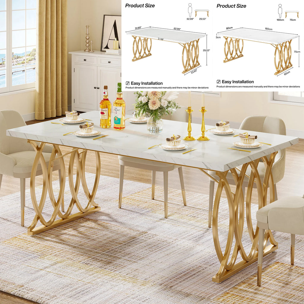 Tribesigns 63-Inch Rectangular Dining Table for 4 to 6, able with Faux Marble Table Top,