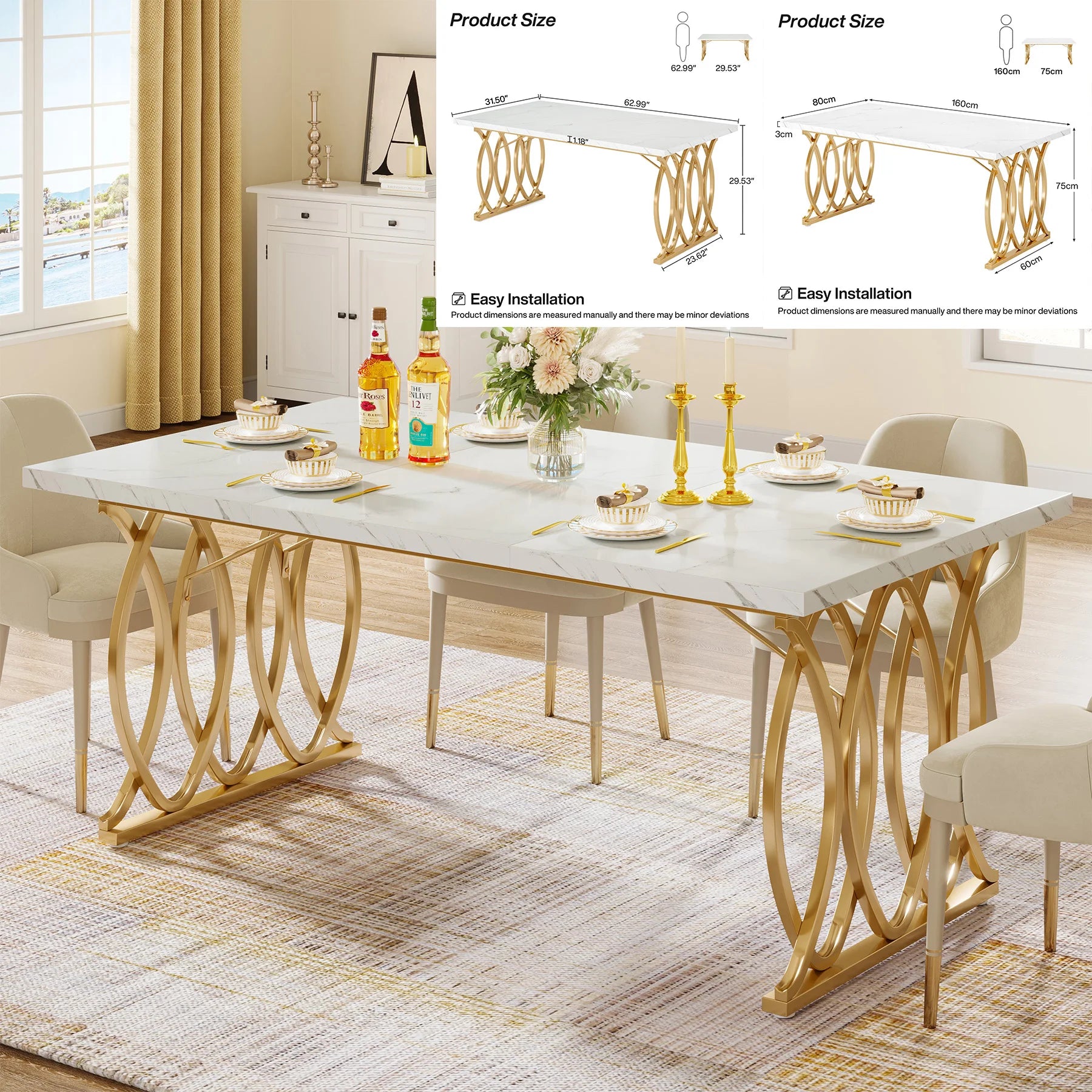 Tribesigns 63-Inch Rectangular Dining Table for 4 to 6, able with Faux Marble Table Top,