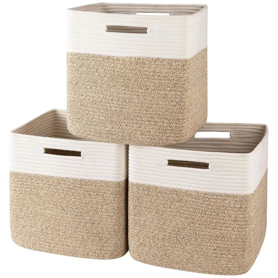13 Kallax Inch Cube Storage Bins, 3Pack Cotton Rope Woven Baskets for Organizing, Kallax Insert Storage Baskets