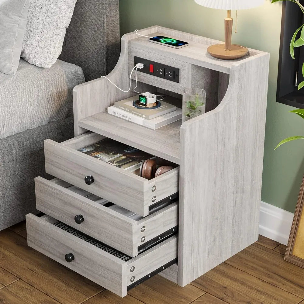 Nightstand with Charging Station, Hutch & Storage Drawers Customized
