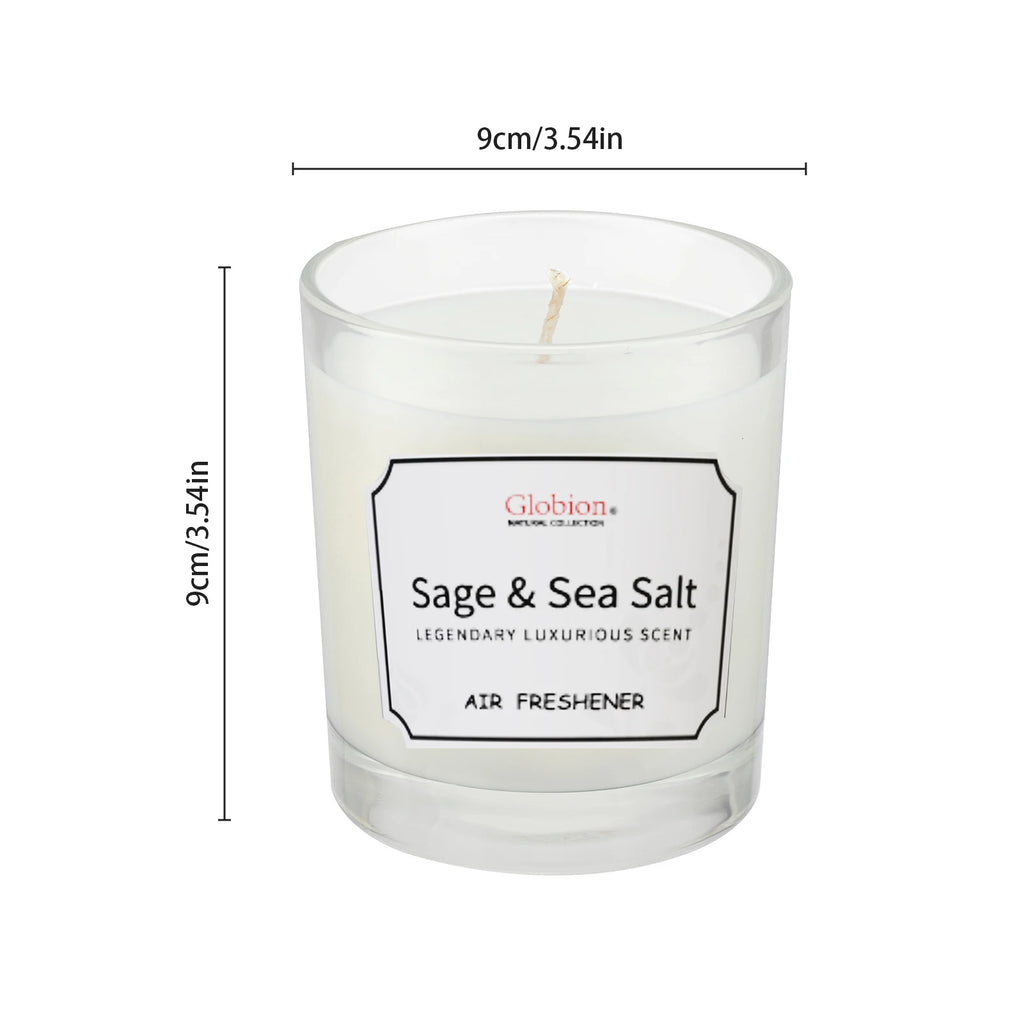 Scented Candle Sage and Sea Salt Aromatherapy Candle Glass Jar + Lid 7oz 45 Hours Burn Time