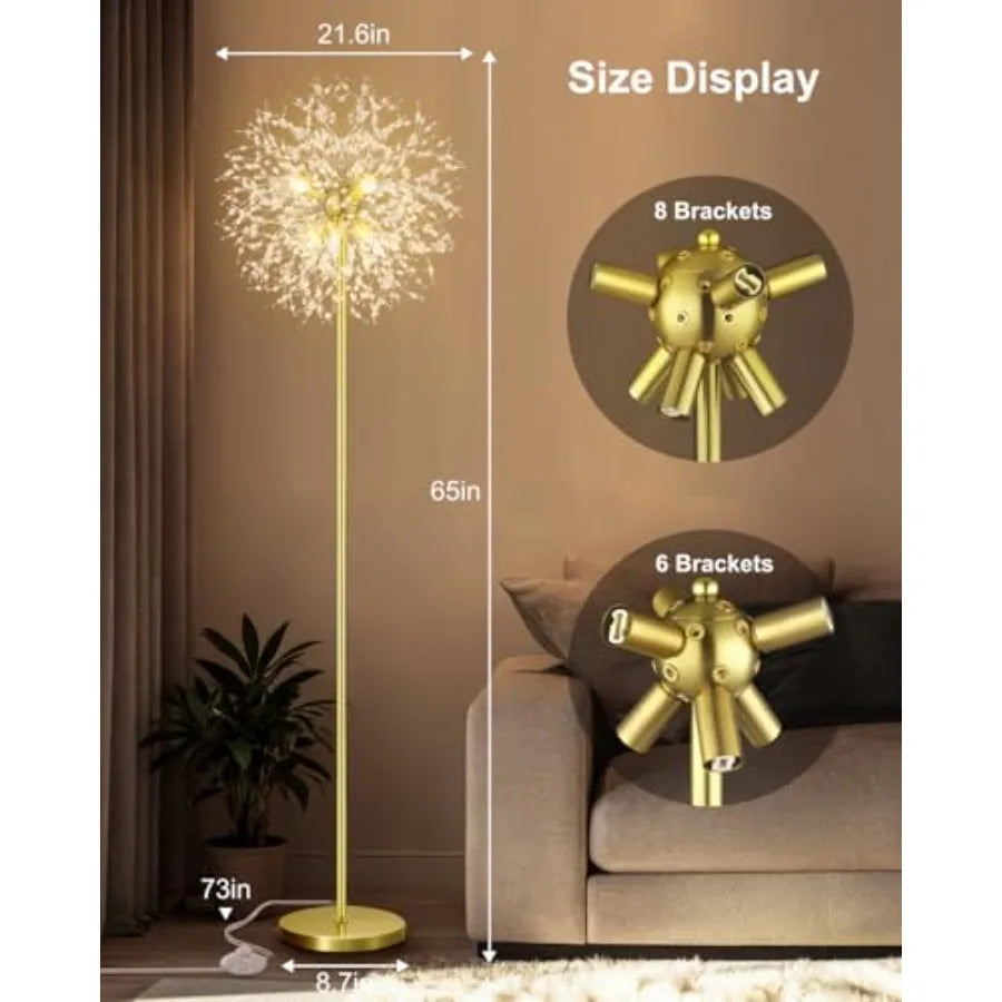 Crystal Floor Lamp for Living Room Standing Lamp with On/Off Foot SwitchGold Floor Lighting with 576 PCS K9 Crysta