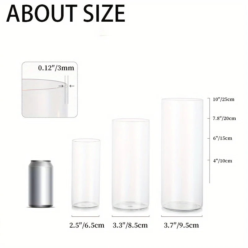 12/30 Set of Cylindrical Glass Vases,Hurricane Candle Holders for Pillar Candles